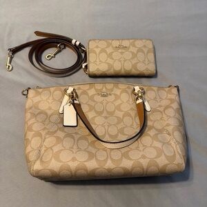 Coach Beige Signature Shoulder Bag and Wallet